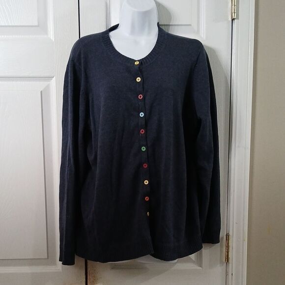 Liz Claiborne woman navy blue cardigan with multicolor buttons  Sz 1X NWOT - Picture 1 of 6
